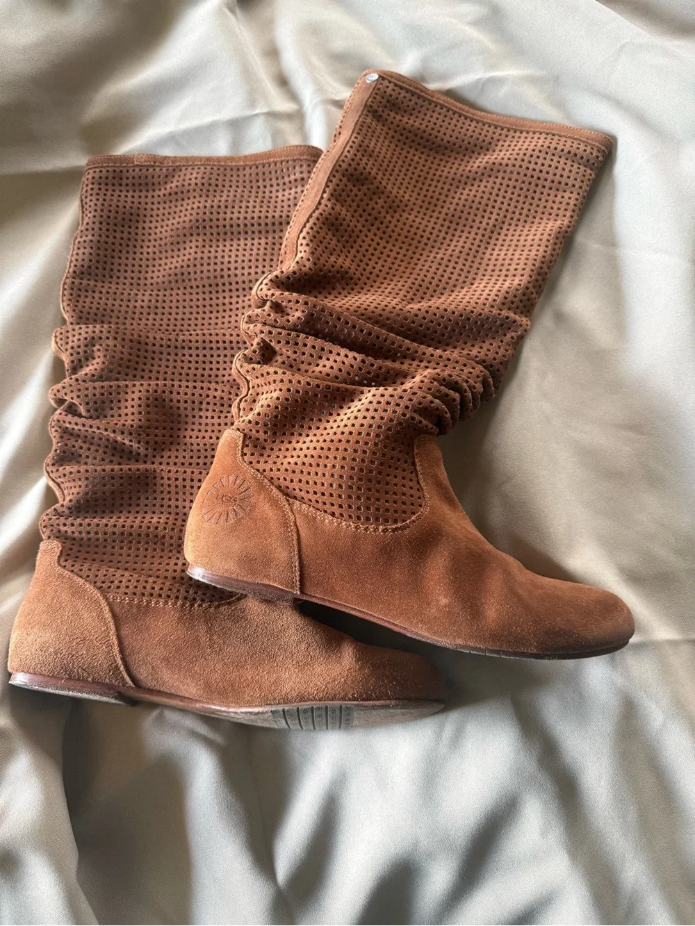 UGG Perforated Suede Over-the-Knee Boots in Chestnut Brown